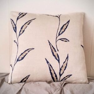 Sand & Blue Leaf Print Pillow Cover NWT